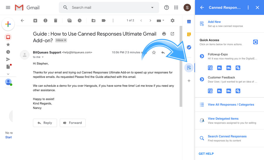 Access Gmail Add-on Canned Response Ultimate