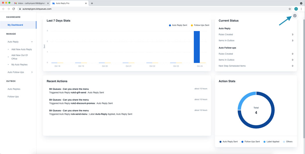 Auto Response for Gmail App Dashboard