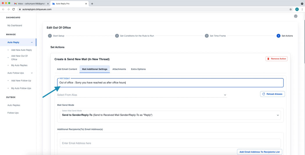 Adding custom subject to Out of office Gmail