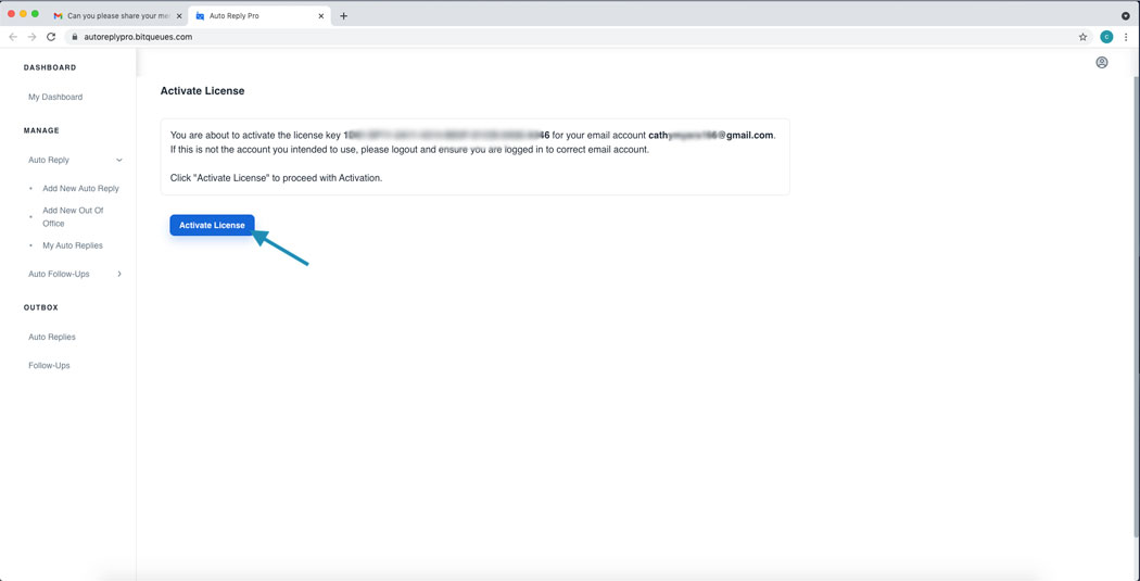 Confirm License Activation Auto Response Gmail