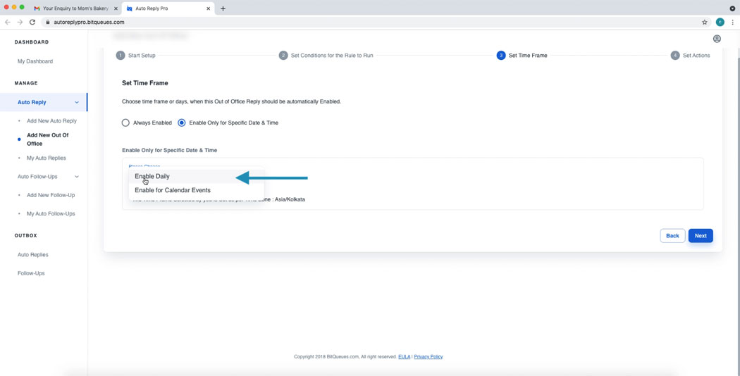 Specify Time frame daily or during calendar events