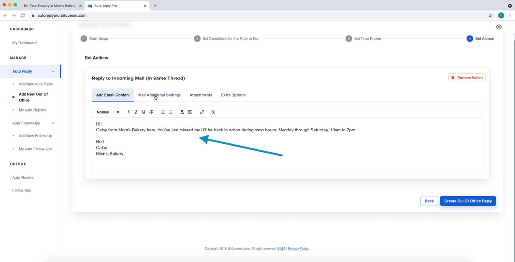 Add Out of Office Email content in Gmail