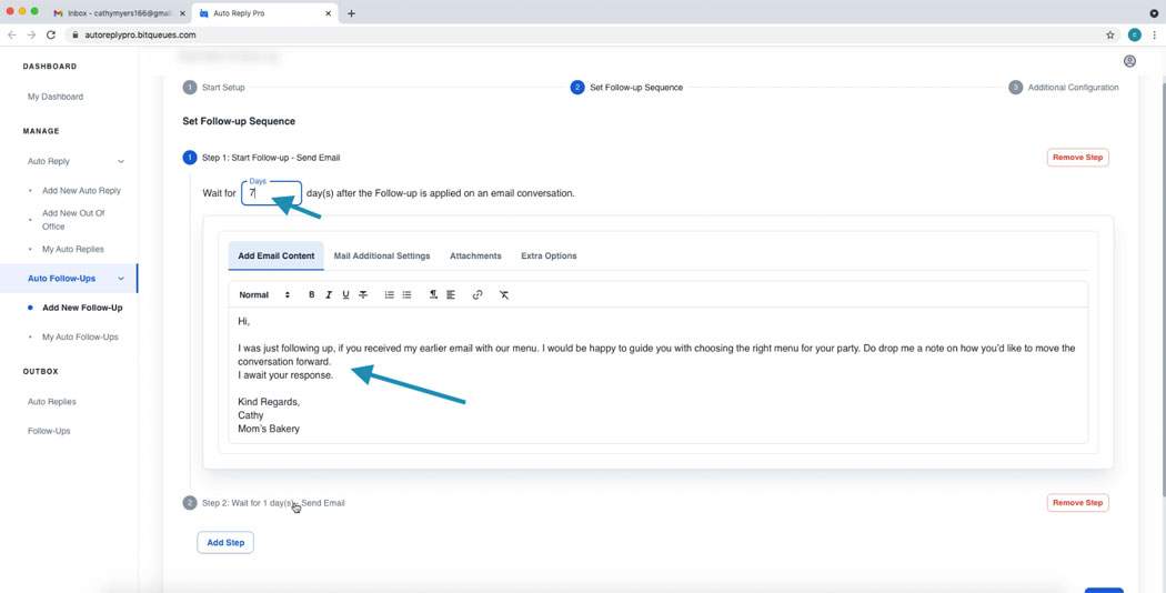 Adding Follow up email sequence in gmail