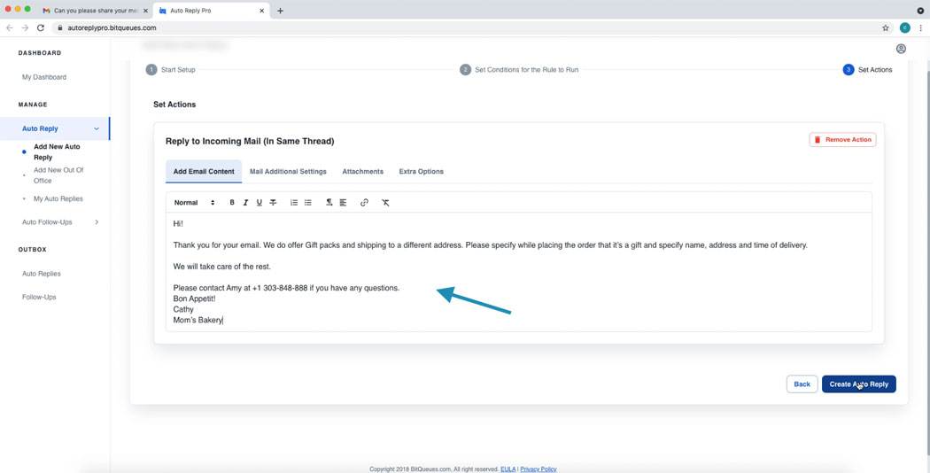 Adding unique email content for second Auto Response Rule in Gmail