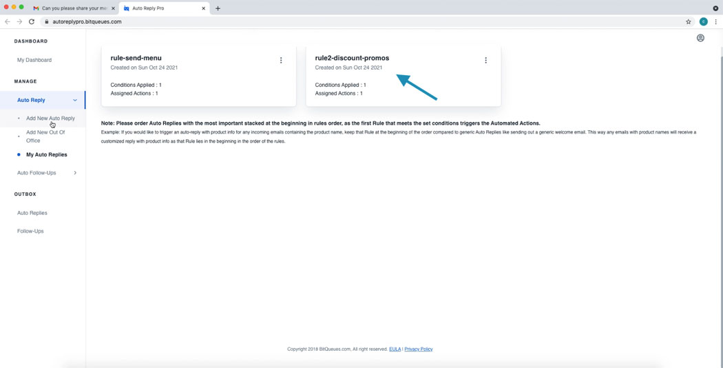 Gmail Auto Response Rule with attachments Created