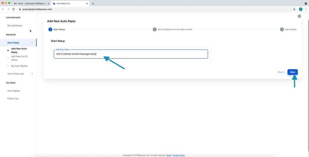 Add Rule to create and send auto response in gmail for email address in email body content