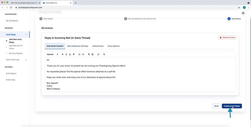 Final Step - Create Auto Response in Gmail