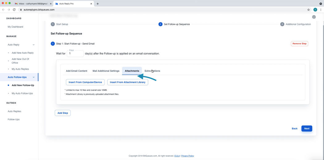 Add Attachments to Follow up email sequences in Gmail