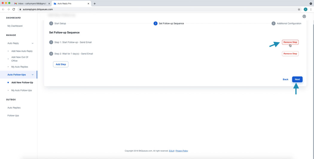 Remove Step from Follow up email sequence for Gmail