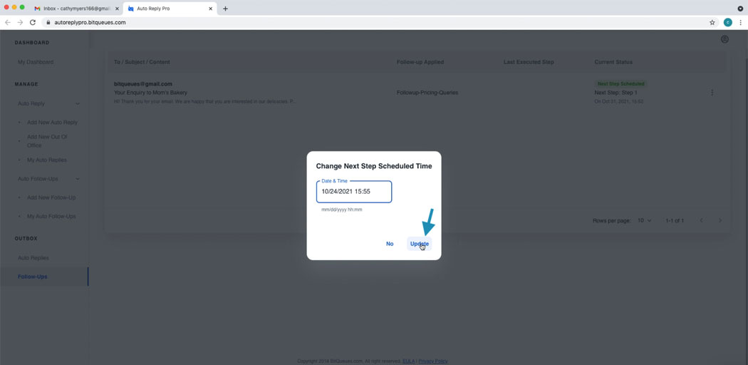 Update follow up time gmail