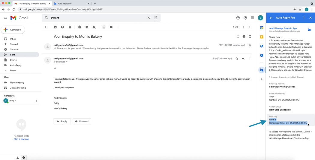 Follow up status updated under Right Side Bar in Gmail View