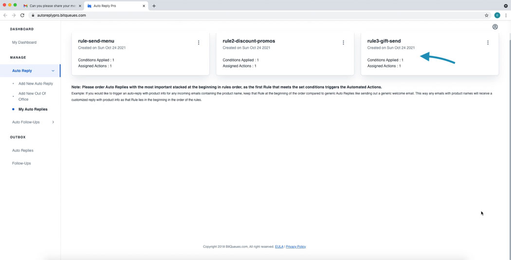 Rule 2 Added for 2nd Auto Response Gmail