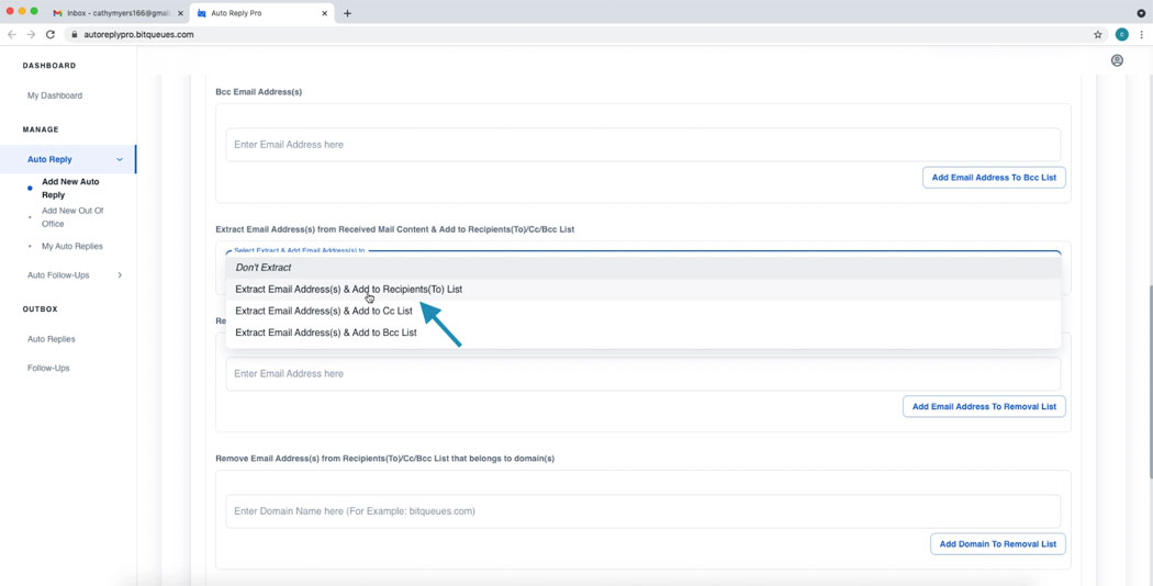 Set Additional Mail Settings Extract Email from Message Body Text Content