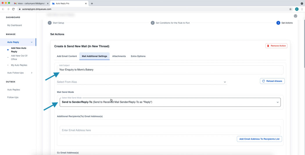 More Additional Settings Auto Response gmail