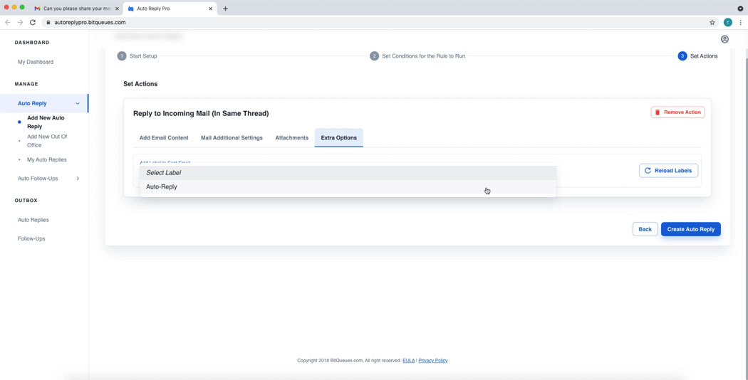Gmail Auto Response Extra options