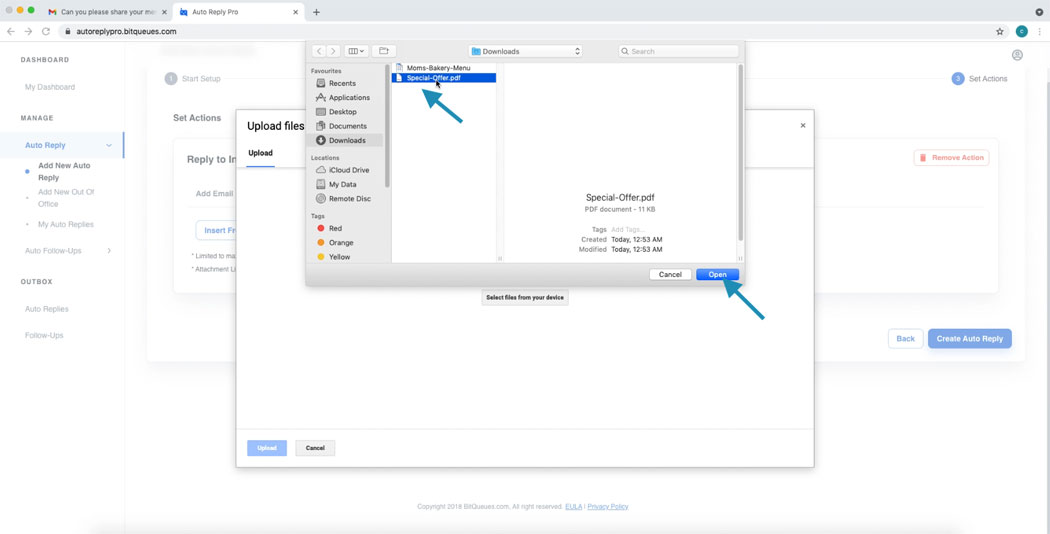 Select file from drive to add as attachments to Gmail Auto Response