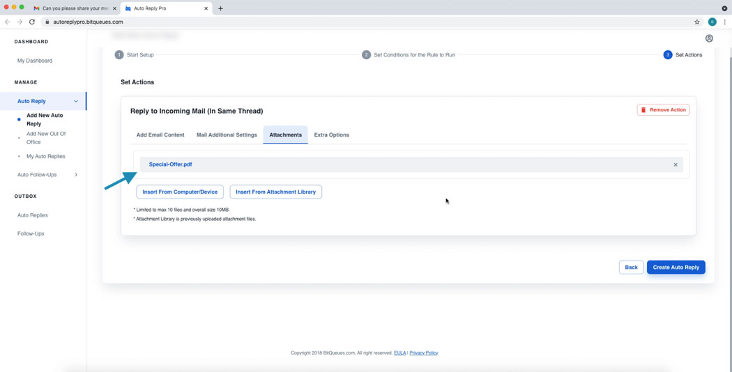 Gmail Auto Response File attachments uploaded