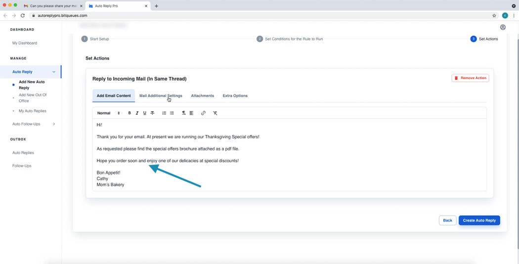 Add Gmail Auto Response Template Content