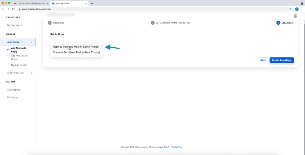 Set Gmail Auto Response Actions
